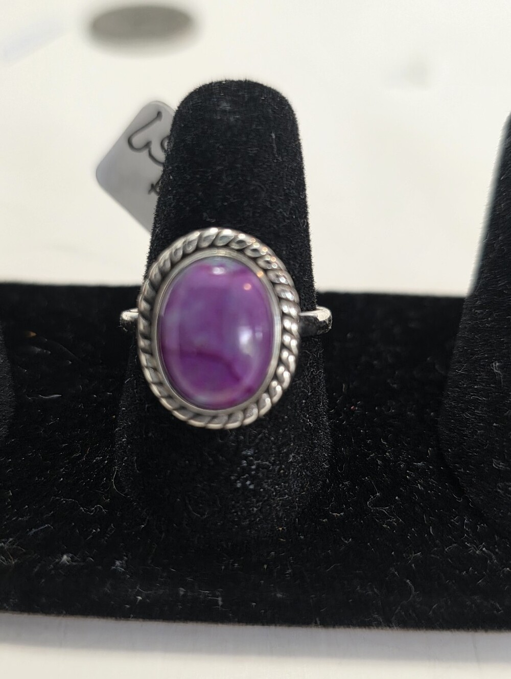 Sterling Silver Purple  Dyed Turquise Stone Rope-Edge Ring
